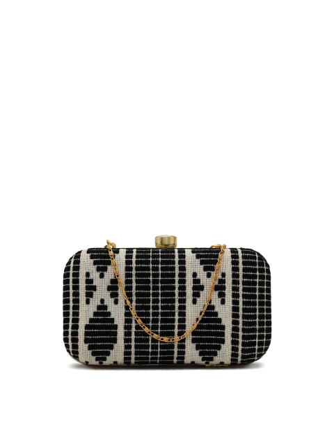 

gaura pakhi White & Black Embroidered Box Clutch