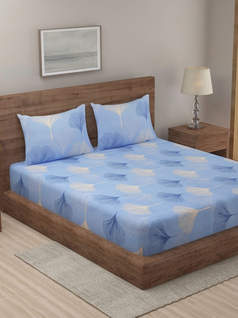 

TAG 7 Set Of 2 Blue & White Floral 210 TC 2 King Bedsheet with 4 Pillow Covers