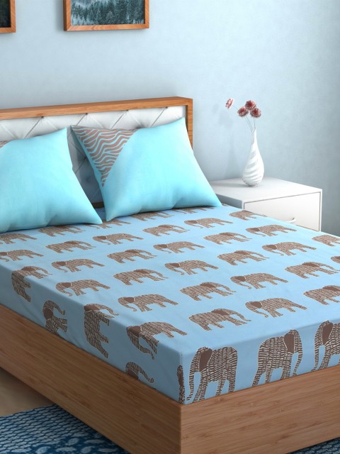 

TAG 7 Blue & Pink Floral 210 TC 2 King Bedsheet with 4 Pillow Covers