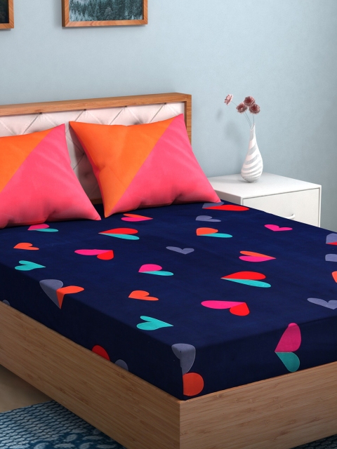 

TAG 7 Blue & Pink Geometric 210 TC 2 King Bedsheet with 4 Pillow Covers