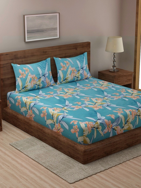 

TAG 7 Blue & Red Floral 210 TC 2 King Bedsheet with 4 Pillow Covers