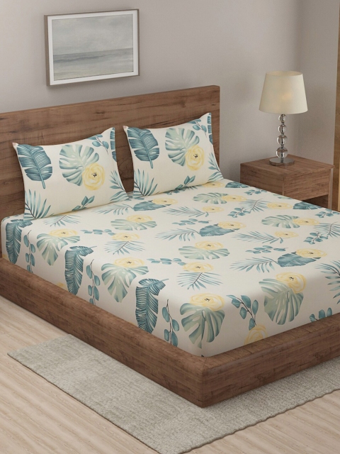 

TAG 7 Blue & White Floral Cotton 210 TC 2 King Bedsheet with 4 Pillow Covers