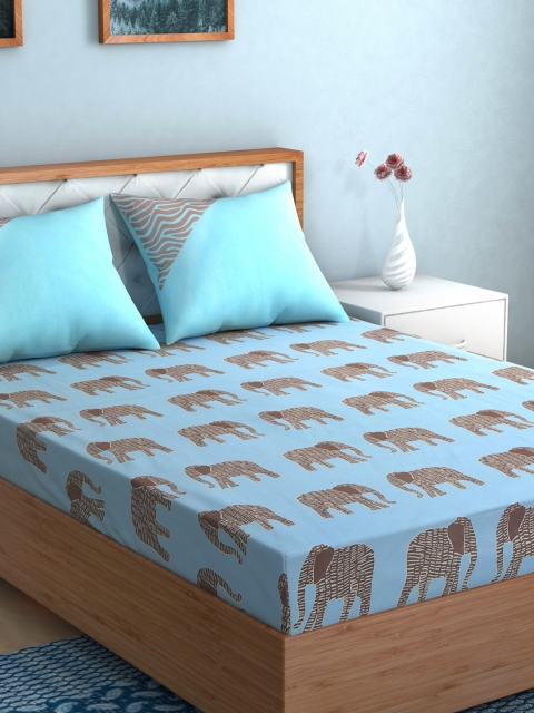 

TAG 7 Blue & Beige Conversational 210 TC 2 King Bedsheet with 4 Pillow Covers