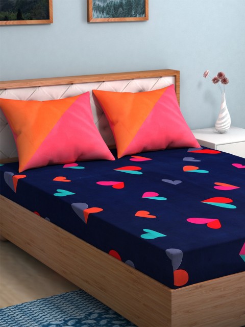 

TAG 7 Pack of 2 Maroon & Blue Graphic 210 TC King Bedsheet with 4 Pillow Covers