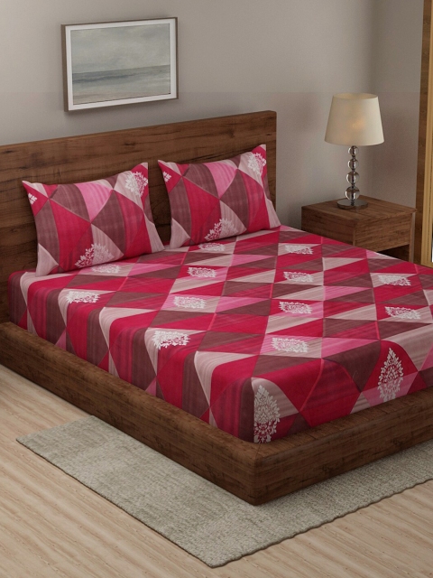 

TAG 7 Pack Of 2 Printed 210 TC 2 King Bedsheet with 4 Pillow Covers, Pink