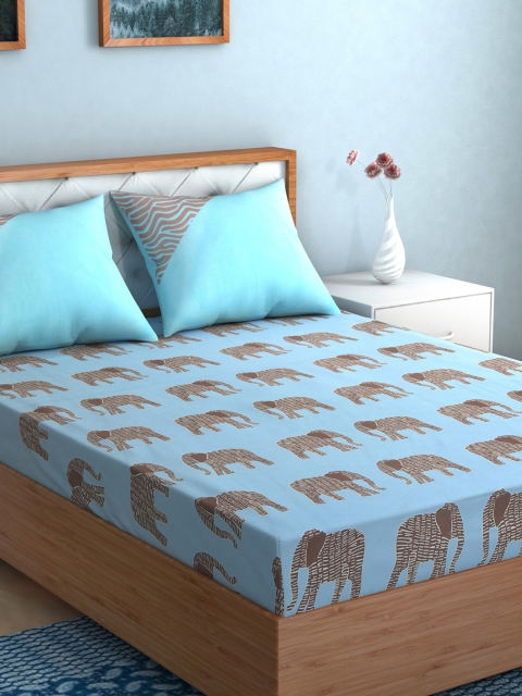 

TAG 7 Blue & Brown Geometric 210 TC 2 King Bedsheet with 4 Pillow Covers