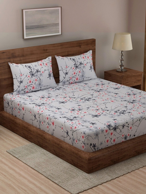 

TAG 7 White & Blue Floral 210 TC Cotton 2 King Bedsheets with 4 Pillow Covers