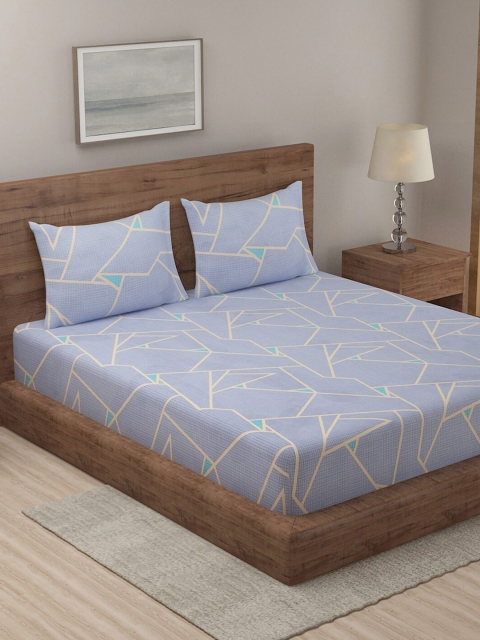 

TAG 7 Pack Of 2 Printed 210 TC 2 King Bedsheet with 4 Pillow Covers, Blue