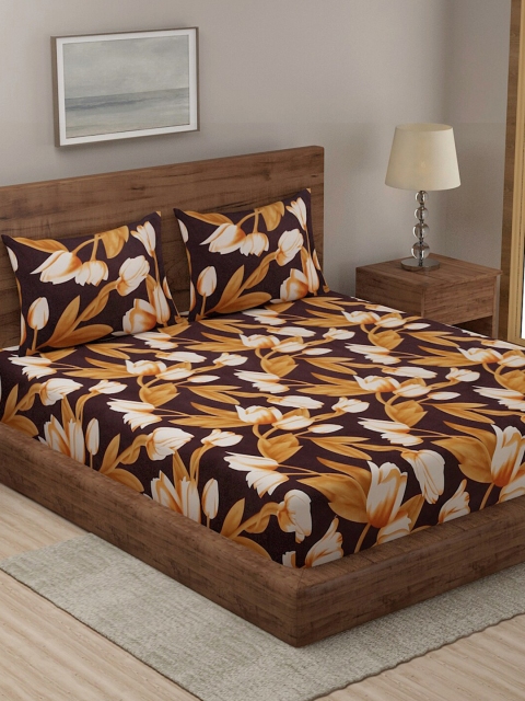 

TAG 7 Blue & Brown Floral 210 TC 2 King Bedsheet with 4 Pillow Covers
