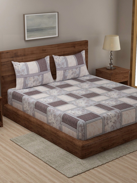 

TAG 7 Pack Of 2 Printed 210 TC 2 King Bedsheet with 4 Pillow Covers, Grey
