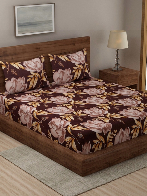 

TAG 7 Blue & Brown Floral Cotton 210 TC 2 King Bedsheet with 4 Pillow Covers