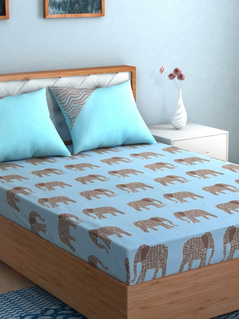 

TAG 7 Blue & White Conversational 210 TC 2 King Bedsheet with 4 Pillow Covers