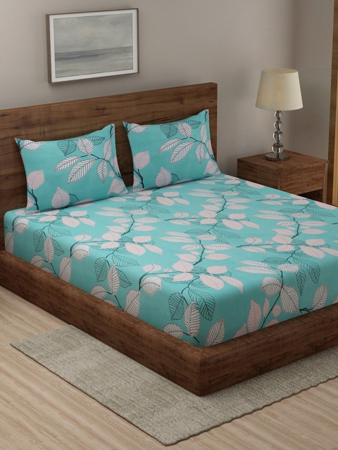 

TAG 7 Pack Of 2 Printed 210 TC 2 King Bedsheet with 4 Pillow Covers, Turquoise blue