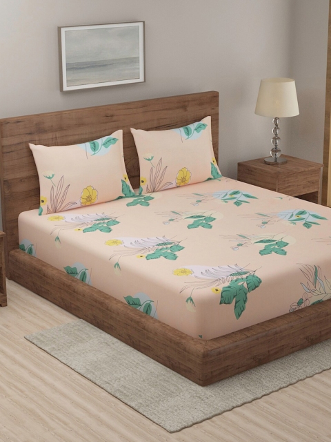 

TAG 7 Pack of 2 Peach & Navy Blue Floral 210 TC King Bedsheet with 4 Pillow Covers