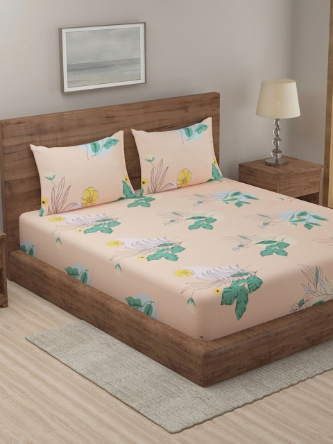 

TAG 7 Pack Of 2 210 TC 2 Printed King Bedsheet with 4 Pillow Covers, Peach