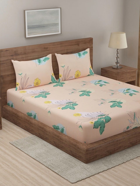 

TAG 7 Pack Of 2 Printed 210 TC 2 King Bedsheet with 4 Pillow Covers, Beige
