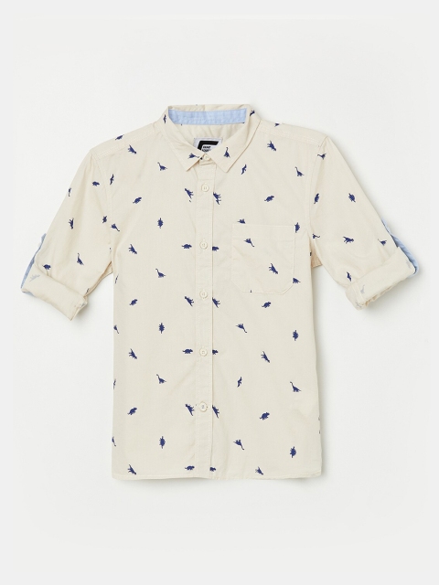 

Fame Forever by Lifestyle Boys Beige & Blue Opaque Dino Printed Pure Cotton Casual Shirt
