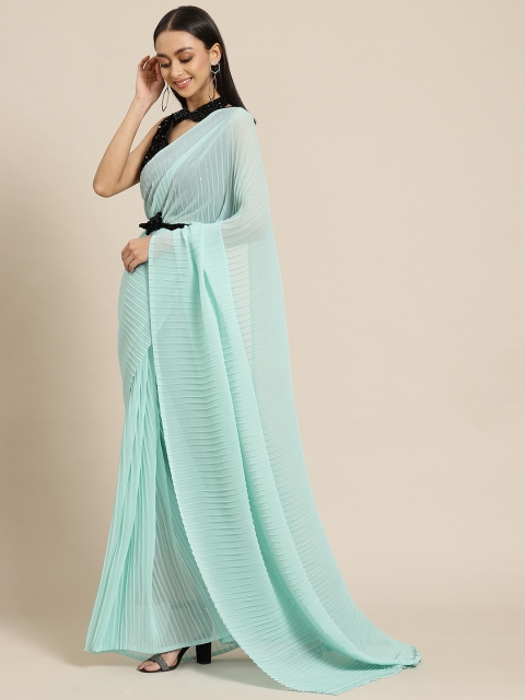 

Tikhi Imli Blue Pleated Georgette Saree