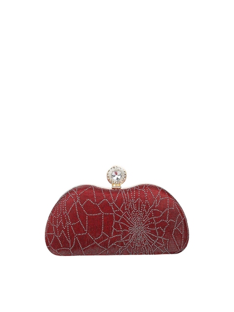 

Mochi Maroon Embellished Box Clutch