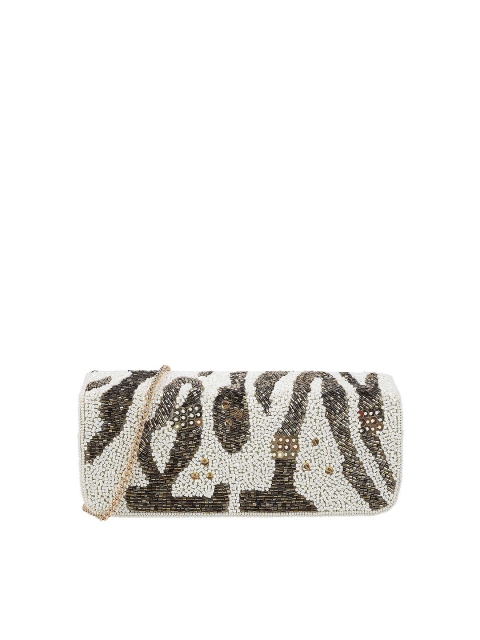 

Mochi Off White & Gold-Toned Embellished Box Clutch