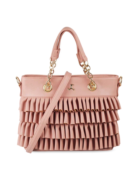 

Mochi Peach-Coloured Geometric Textured PU Structured Handheld Bag with Fringed
