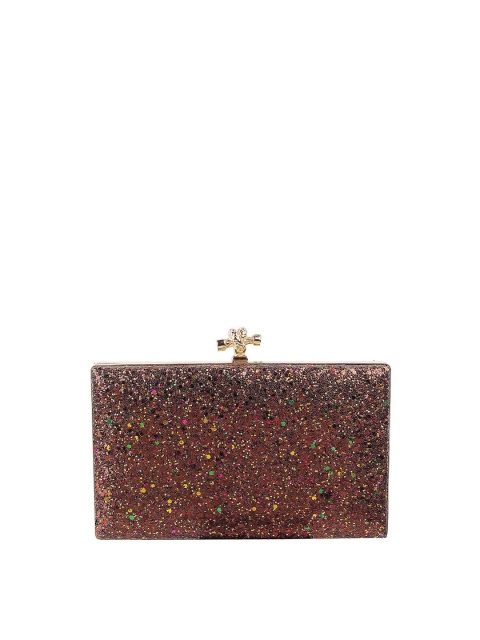 

Mochi Bronze-Toned & Gold-Toned Embellished Box Clutch
