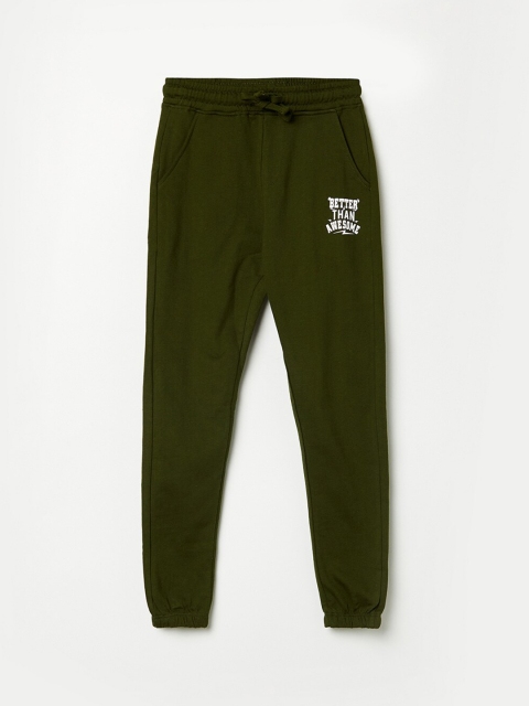 

Fame Forever by Lifestyle Boys Olive & White Solid Pure Cotton Joggers