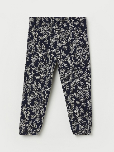 

Juniors Girls Navy Blue & Off White Floral Printed Pure Cotton Joggers