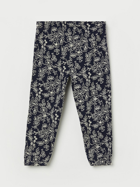 

Juniors Girls Navy Blue & White Printed Pure Cotton Joggers