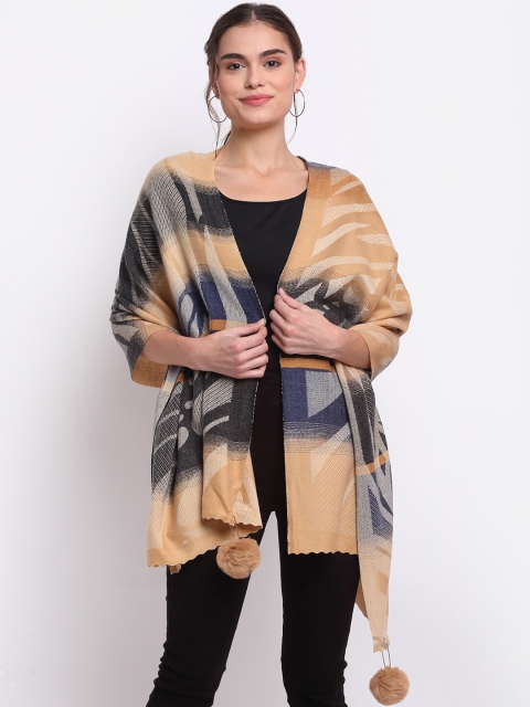 

LOOM LEGACY Women Beige & Blue Woven Design Stole