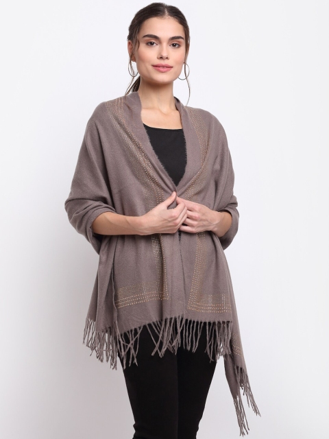 

LOOM LEGACY Women Grey & Brown Woven Design Acrylic Wool Stole