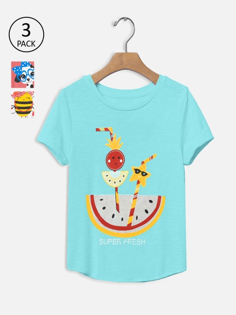 

Trampoline Girls Multicoloured Pack of 3 Printed Applique T-shirts, Multi