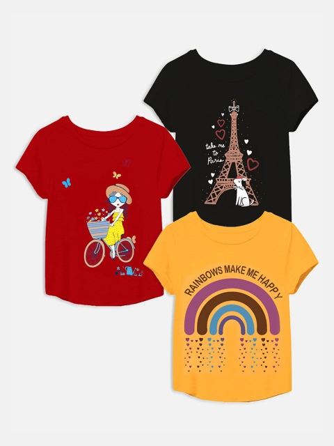 

Trampoline Girls Pack Of 3 Multicoloured Printed T-shirt, Multi