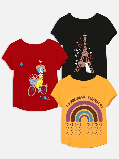 

Trampoline Girls Pack of 3 Printed Cotton T-shirt, Multi