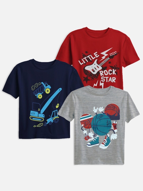 

Trampoline Boys Pack Of 3 Navy Blue & Grey Printed T-shirt