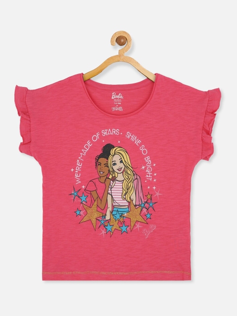 

Kids Ville Girls Pink Barbie Printed T-shirt