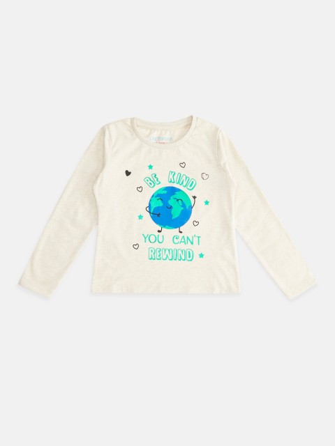 

Pantaloons Junior Girls Beige Typography Printed T-shirt