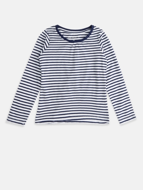 

Pantaloons Junior Girls Navy Blue & Christmas Silver Striped Cotton T-shirt