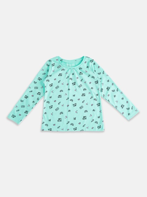 

Pantaloons Junior Girls Sea Green Conversational Printed Pure Cotton T-shirt