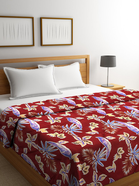

KLOTTHE Red & Purple Floral Printed Mild Winter 553 GSM Double Bed Quilt