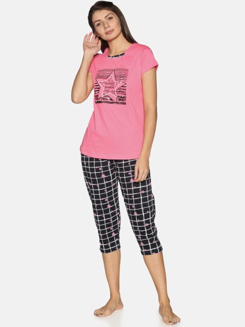 

Charak Women Pink & Black Printed Night suit