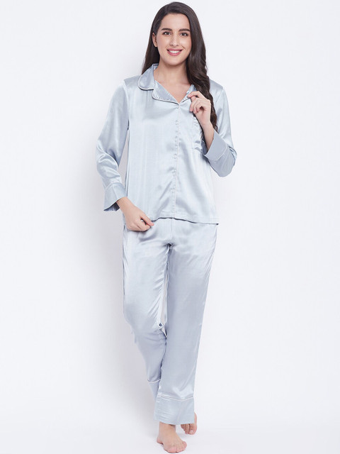 

Clovia Women Grey Satin Night Suit
