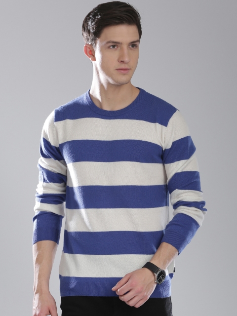 

GANT Men Blue and Off-White Striped Sweater