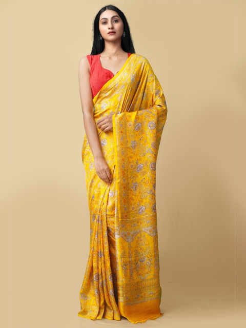 

Unnati Silks Yellow & Grey Bangalore Pure Silk Saree
