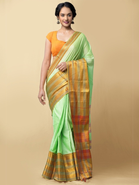 

Unnati Silks Women Green Woven Design Narayanpeth Pure Cotton Saree