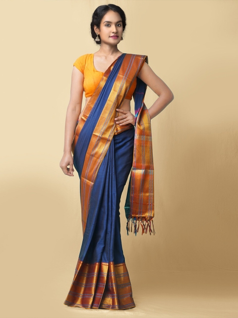 

Unnati Silks Navy Blue Pure Cotton Narayan Peth Saree