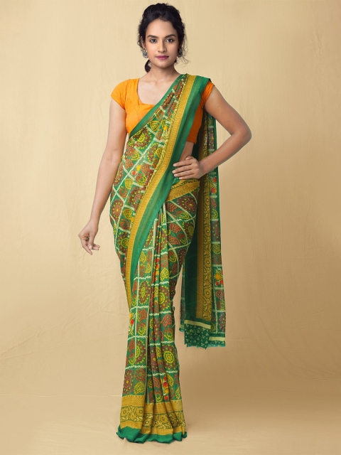 

Unnati Silks Women Green & Yellow Printed Art Chiffon Saree