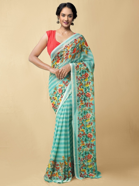 

Unnati Silks Women Green & Red Printed Art Chiffon Saree