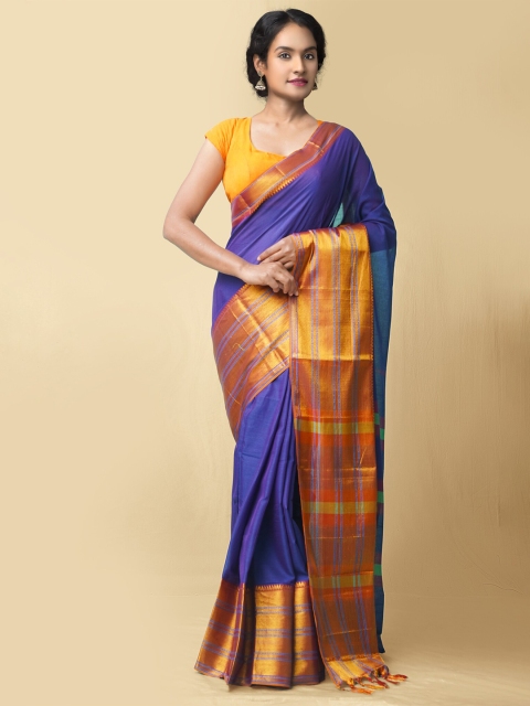 

Unnati Silks Blue & Orange Pure Cotton Narayan Peth Saree