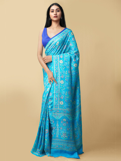 

Unnati Silks Women Blue & Cream-Coloured Pure Handloom Bangalore Silk Saree